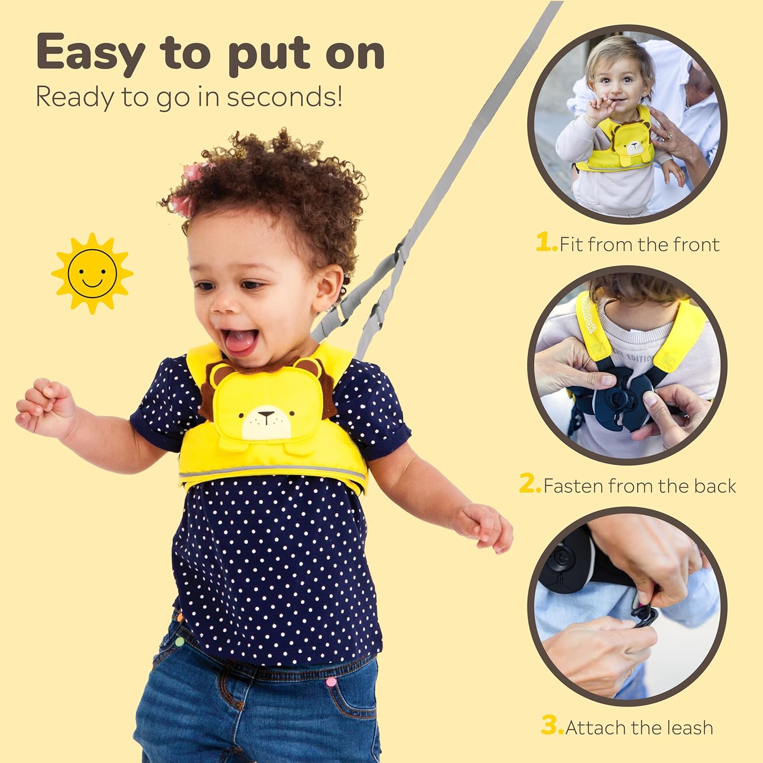 Trunki Toddler Leash - Fuss Free Toddler Walking Reins & Kids Safety Harness | Baby Leash for Kids – Leeroy Lion (Yellow)