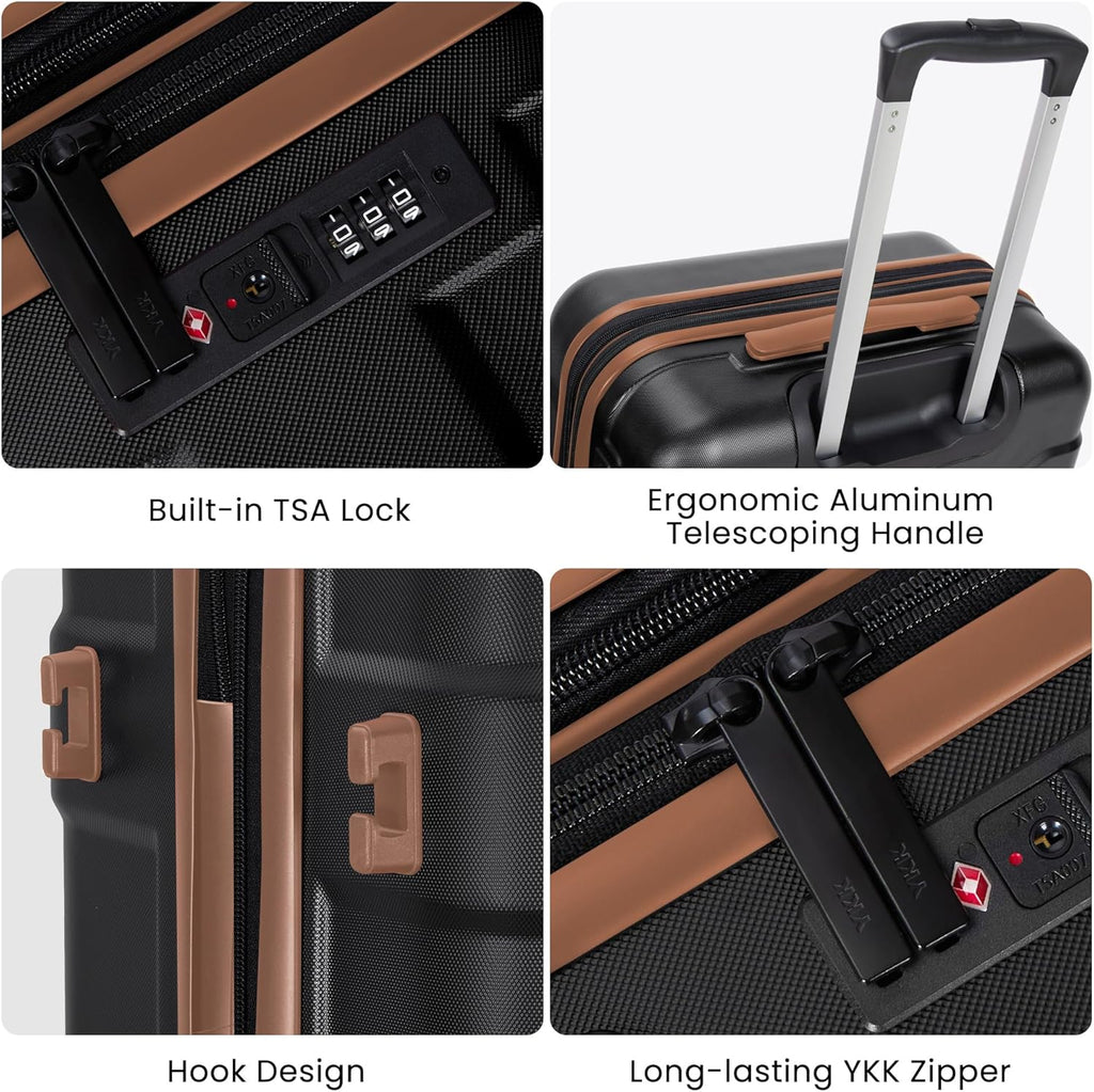 Hardside Carry On Luggage 22x14x9 Airline Approved with Spinner Wheels, Lightweight 20-inch Carry-On Suitcase for Men & Women, Black