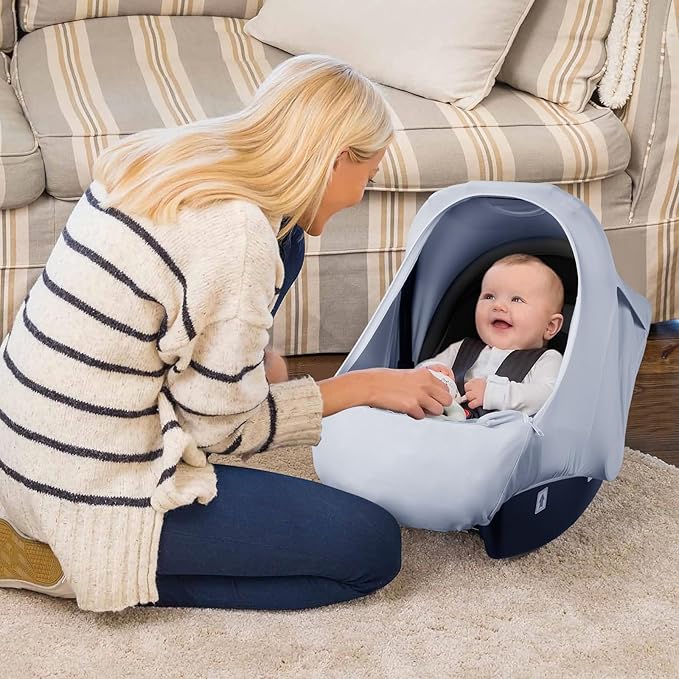 Metplus 2-in-1 Baby Car Seat Canopy, Multi Use Privacy Sun Shade, Protect Baby's Safety with Style, Infant Carrier Covers for Boys & Girls-BubblyBeeBaby