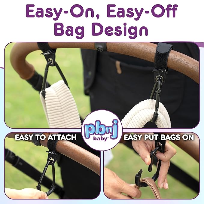 Stroller Hooks for Hanging Diaper Bags - Mommy Stroller Clip and Stroller Accessories Organizer Hook - Large Carabiner Clips for Mom Purse Shopping Grocery Bag and Accessory - (2 Pack) (Clips)-BubblyBeeBaby