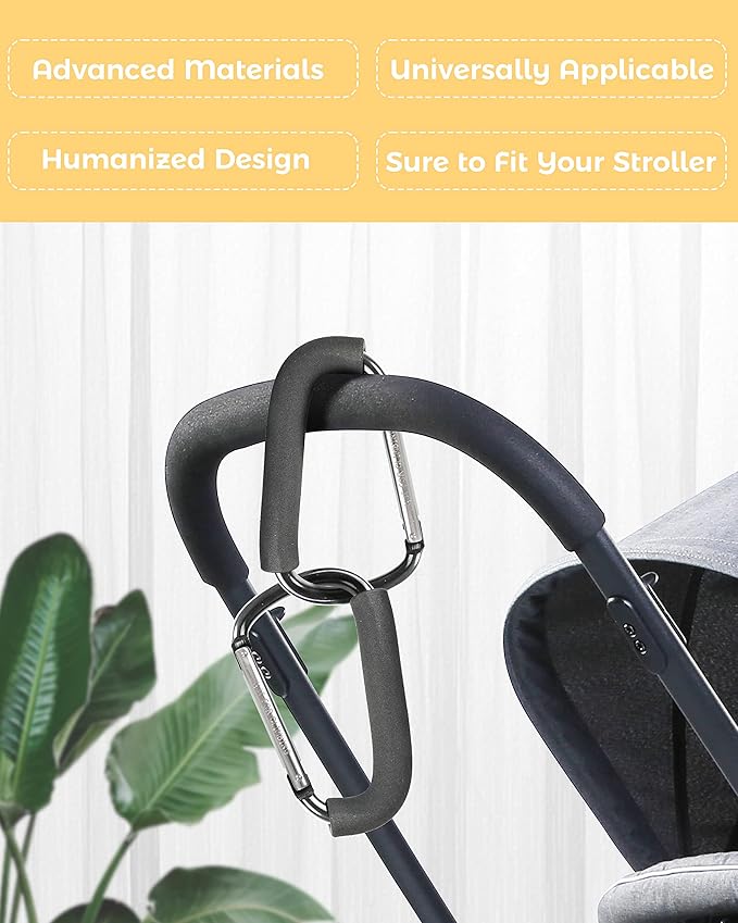 Stroller Hooks, 6.3" Large Stroller Clip, 2 Pack Stroller Hooks for Hanging Bags and Shopping, Stroller Accessories for Mommy, Large Carabiner-BubblyBeeBaby