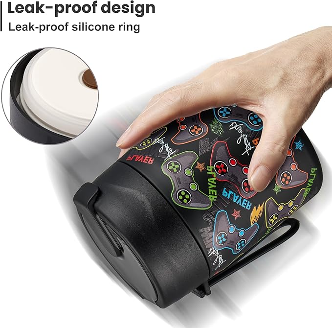 17oz Soup Thermo for Hot Food Kids,Insulated Food Jar with Spoon,Thermo Hot Food Lunch Container,Wide Mouth Leakproof Stainless Steel Lunch Box for School-Black Game-BubblyBeeBaby