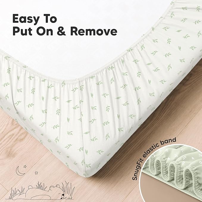 KeaBabies 2-Pack Organic Crib Sheets for Boys, Girls - 52x28 Fitted Crib Mattress Sheet Neutral, Breathable Jersey Cotton Cover for Baby Bed, Toddler Mattress, Soft & Cute Prints (Herb)-BubblyBeeBaby