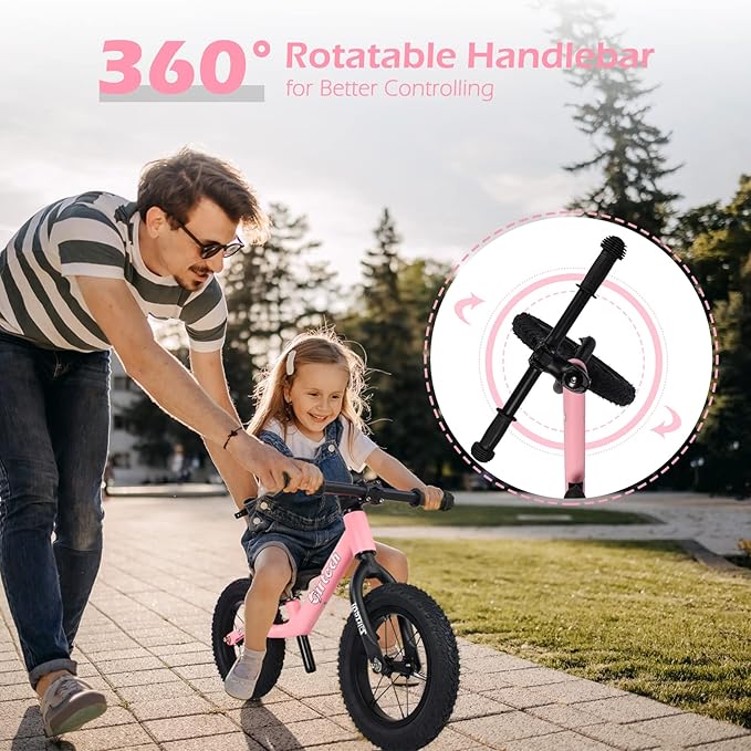 12" Balance Bike for 2, 3, 4, 5 Year Old Boys and Girls, Lightweight Nylon Frame Toddler Training Bike No Pedal Bikes for Kids with Adjustable Seat and Air Tires-BubblyBeeBaby