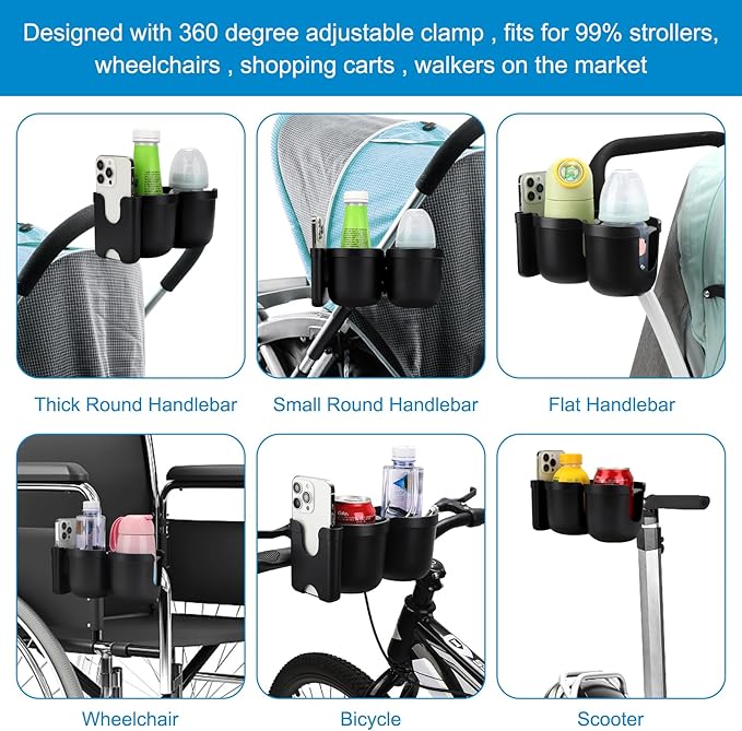 Accmor Stroller Cup Holder with Phone Holder, Bike Cup Holder, Universal Cup Holder for Uppababy Nuna Doona Strollers, 2-in-1 Cup Phone Holder for Stroller, Bike, Wheelchair, Walker, Scooter-BubblyBeeBaby