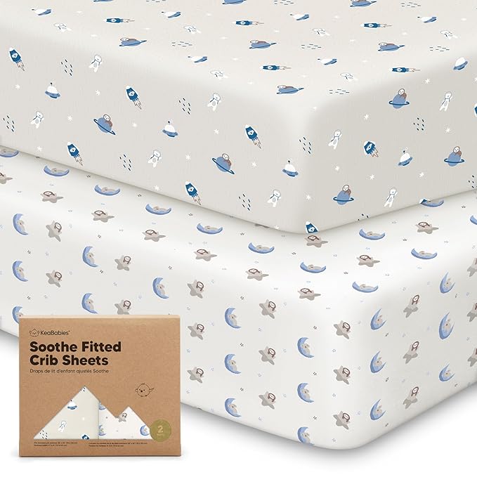 KeaBabies 2-Pack Organic Crib Sheets for Boys, Girls - 52x28 Fitted Crib Mattress Sheet Neutral, Breathable Jersey Cotton Cover for Baby Bed, Toddler Mattress, Soft & Cute Prints (Cosmo)-BubblyBeeBaby