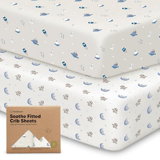 KeaBabies 2-Pack Organic Crib Sheets for Boys, Girls - 52x28 Fitted Crib Mattress Sheet Neutral, Breathable Jersey Cotton Cover for Baby Bed, Toddler Mattress, Soft & Cute Prints (Cosmo)-BubblyBeeBaby