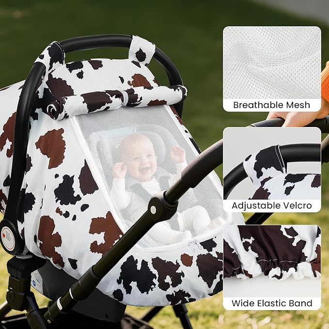 Elstey Car Seat Cover Baby, Minky Dot Carseat Covers Baby Girls, Lightweight Infant Car Seat Cover Canopy with 2 Layers Breathable Mesh Windows, Stroller Carrier for Babies Newborn Essentials-BubblyBeeBaby