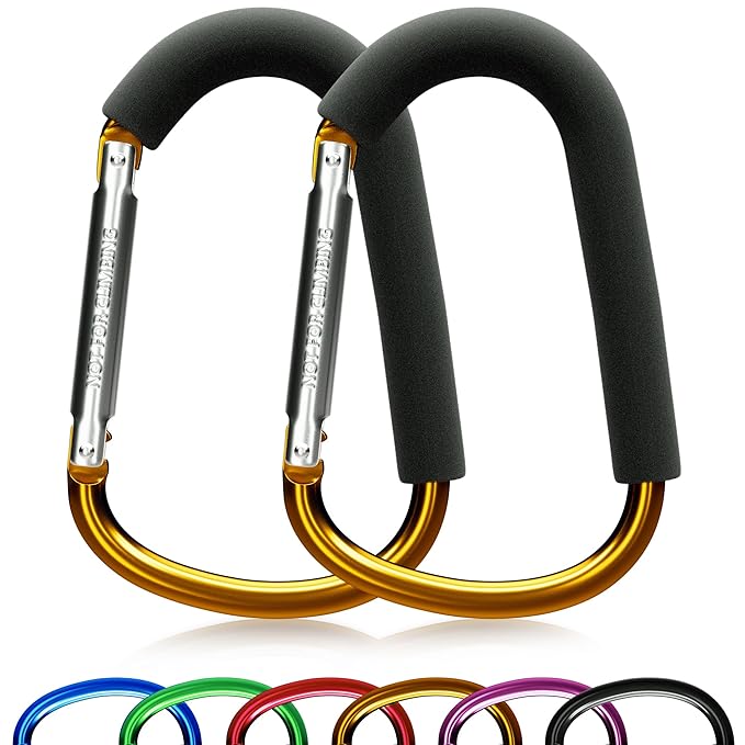sprookber 6.7 Inch Large Stroller Hooks for Diaper Bags & Purses, Heavy Duty Mommy Hooks for Shopping, Grocery, Backpack – Baby Stroller Accessories, Set of 2 (Gold)-BubblyBeeBaby