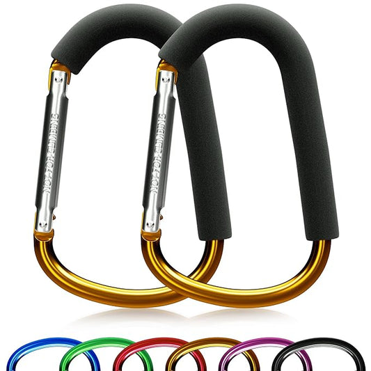 sprookber 6.7 Inch Large Stroller Hooks for Diaper Bags & Purses, Heavy Duty Mommy Hooks for Shopping, Grocery, Backpack – Baby Stroller Accessories, Set of 2 (Gold)-BubblyBeeBaby