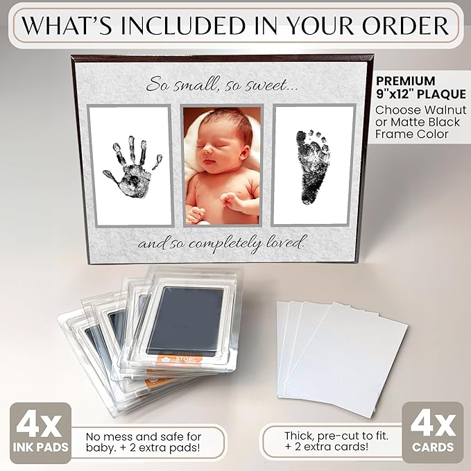 Inkless Hand and Footprint Kit, Baby Keepsake Plaque & Baby Shower Gifts - Ideal as Mom To Be Gift, Nursery Picture Frames, Clean Touch Hand and Footprint Kit (Style 2 - Design 3)-BubblyBeeBaby