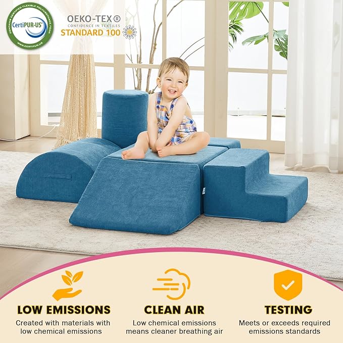 Jela Foam Blocks - Soft Play Equipment with 6 Luxury Miss Fabric Climbing Blocks for Toddlers, Babies & Kids - Lightweight Climb & Crawl Playset-BubblyBeeBaby