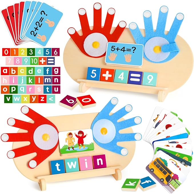 2 in 1 Wooden Montessori Toys for Kids - Number Counting Blocks & ABC Game Toys for 3-5, Preschool Educational Learning Toys for Toddlers 4-6, Birthday Christmas Stocking Stuffers Gifts for Boys Girls-BubblyBeeBaby