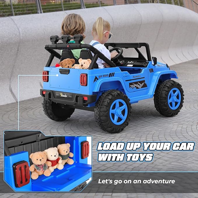 Hikole 24V Kids Ride on Car - 2 Seater, 4WD/2WD Switch, 4x200W Motor, Remote Control, 3 Speeds, LED Lights, Safety Belt, Off-Road Electric Vehicles for Boys Girls, Blue-BubblyBeeBaby