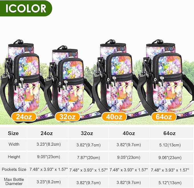 icolor Water Bottle Carrier Bag with Strap 25/32/40 oz Crossbody Bottle Holder with Phone Pocket Sling Sleeve Insulated Neoprene Water Bottle Pouch for Walking Travelling-BubblyBeeBaby
