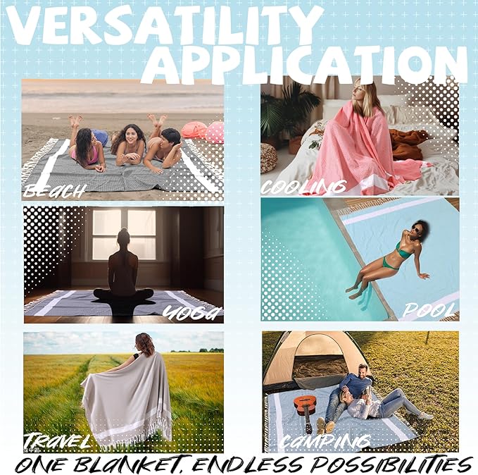 Jumbo Turkish Beach Towel Blanket Picnic Ourtdoor Mat Oversized Sandproof Fast Dry Thin Extra Large Xl Big Huge Compact Soft Cotton Neutral Cute Summer Vacation Gifts Travel Essential Cruise Ship Item-BubblyBeeBaby