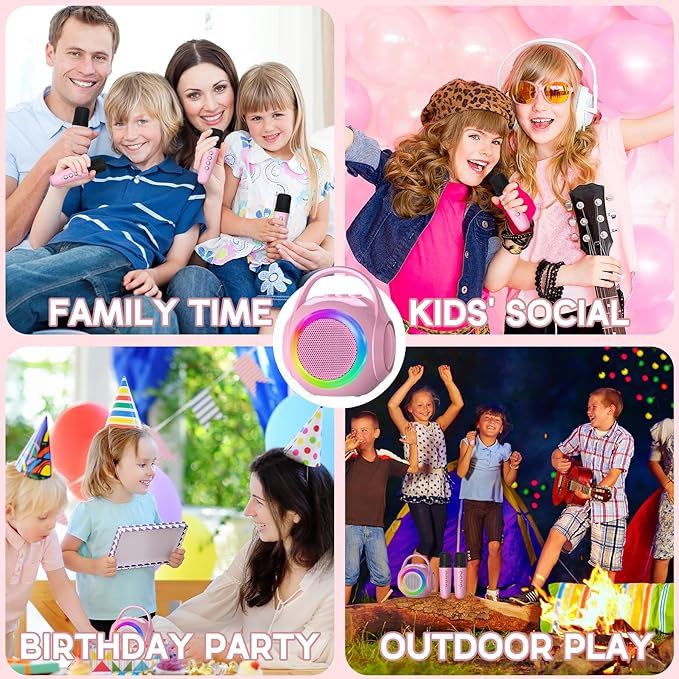 Hockvill Mini Karaoke Machine for Kids with Microphone, Bluetooth Toddler Karaoke Toy with LED Lights, Rechargeable Portable Speaker for Girls & Boys Ages 3-10, Children’s Day & Birthday Gift Ideas-BubblyBeeBaby