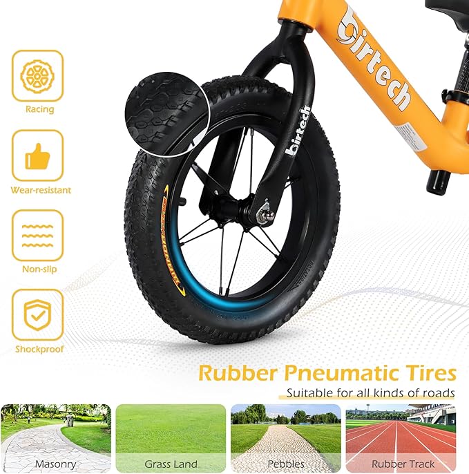 12" Balance Bike for 2, 3, 4, 5 Year Old Boys and Girls, Lightweight Nylon Frame Toddler Training Bike No Pedal Bikes for Kids with Adjustable Seat and Air Tires-BubblyBeeBaby