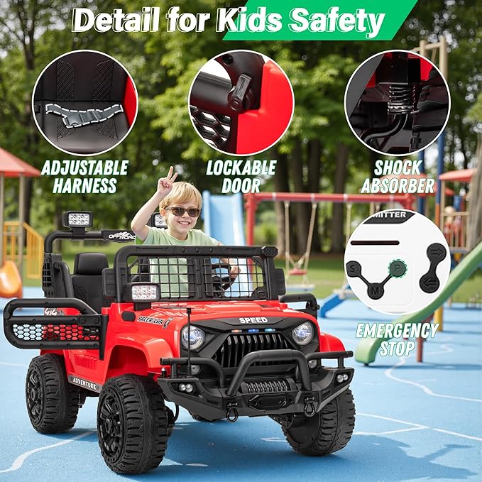 2 Seater Ride On Car Truck with Remote Control XL, Kids 24V Battery Powered Electric Vihicle w/21 in Seat, 3 Speeds, 2WD/4WD Switichable, Shock Absorbers,Bluetooth, Flower, Gift Choice-BubblyBeeBaby