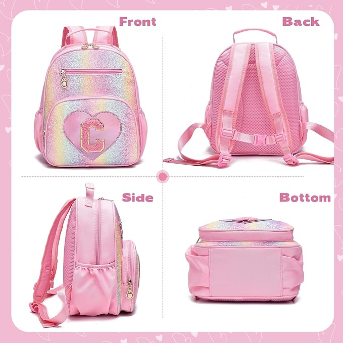 I IHAYNER Kids Glitter Lightweight Backpack for School Travel & Daycare, Toddler Backpack for Girls 3+ Preschool Kindergarten Elementary Kids Backpack-Rainbow Pink C-BubblyBeeBaby