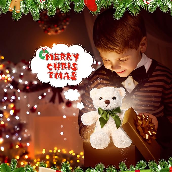 HyDren 12 Pack Bear Stuffed Animals 10 Inch Operation Christmas Bulk Items Small Bear Party Favors Plush Toys for Baby Shower Centerpiece Christmas Birthday Gifts(Light Brown)-BubblyBeeBaby