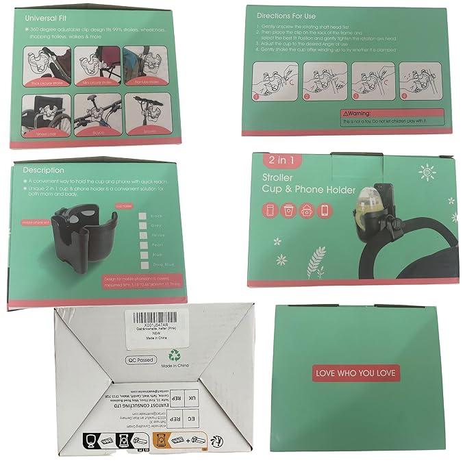 Suranew Adjustable Stroller Cup Holder with Phone Holder for Baby Stroller for Family Members,Pink-BubblyBeeBaby