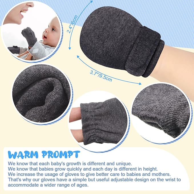Newcotte Adjustable Baby Mittens No Scratch Newborn Cotton Breathable Gloves Warm Baby Mitts for Boys-BubblyBeeBaby