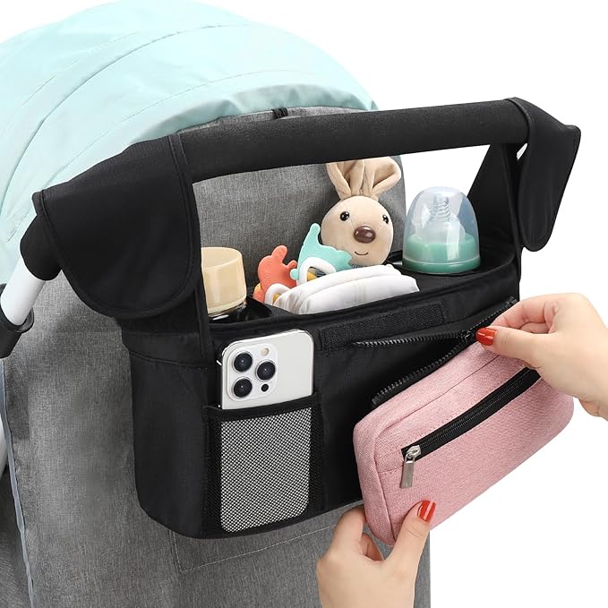 Accmor Universal Stroller Organizer with Insulated Cup Holder Detachable Phone Bag and Shoulder Strap,Stroller Bag Caddy Organizer Fits for Uppababy, Baby Jogger, Britax Strollers-BubblyBeeBaby