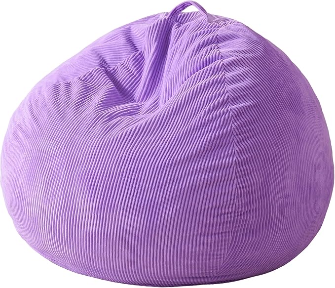 Homguava 3.5FT Bean Bag Chair: Teardrop Bean Bags with Memory Foam Filled, Compact Beanbag Chairs Soft Sofa with Corduroy Cover (Purple)-BubblyBeeBaby