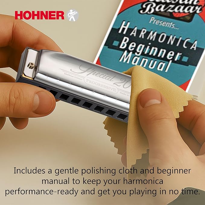 Hohner Special 20 Harmonica - Key of C Bundle with Zip Case, Instructional Manual, and Austin Bazaar Polishing Cloth-BubblyBeeBaby