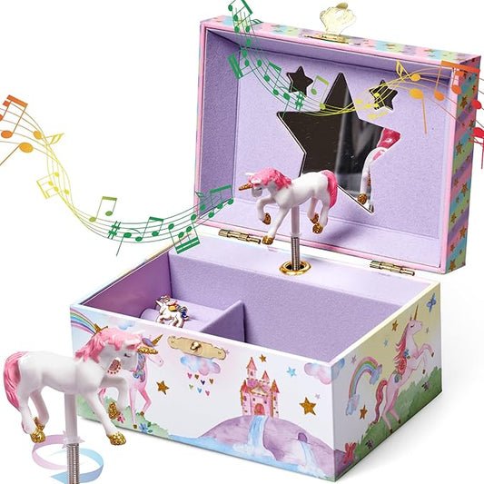 Jewelkeeper Girls Musical Jewelry Box - Durable Pine Fiberboard with Violet Lining - Kids Jewelry Box - The Beautiful Dreamer Tune - Gifts for Girls - Unicorn Jewellery Box - 6x4x3.5in-BubblyBeeBaby