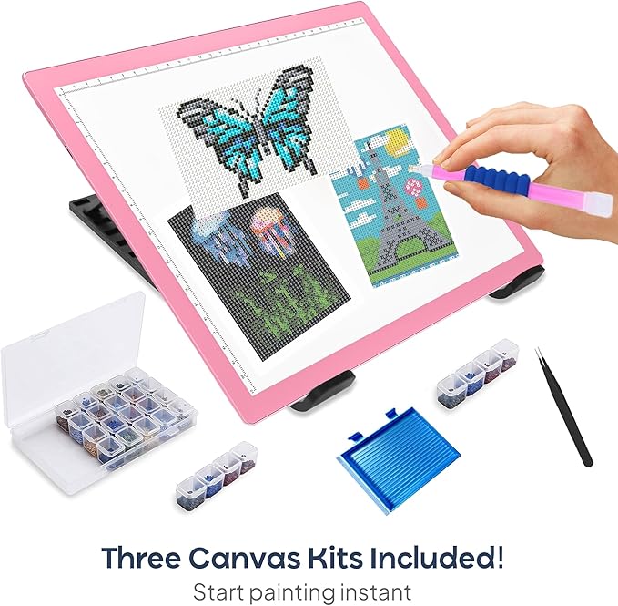 iVyne Rechargeable A4 Light Pad for Diamond Painting & Art Projects – LED Light Board with Diamond Art Accessories – Ultra-Thin & Portable Diamond Dot Light Board, Perfect for Artists - Pink-BubblyBeeBaby