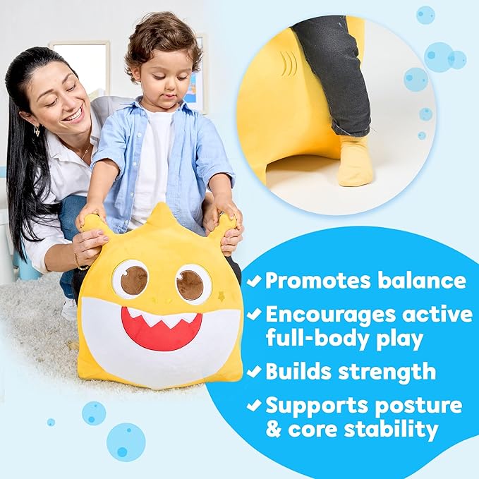 JITTERYGIT Baby Shark Official Bouncy Hopper Plush Musical Singing Toy - Inflatable Animal Ride On for Indoor & Outdoor - Birthday Gift for Kids & Toddlers (Boys & Girls) Ages 18+ Months (Yellow)-BubblyBeeBaby