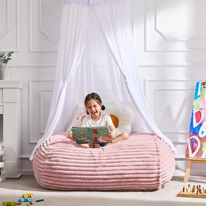 Hobestluk 3FT Bean Bag Chairs Adult Bean Bag with Portable Handle Comfy Large Bean Bag Chair with Removable Cover for Living Room Bedroom or Reading Nook (Stripe Pink, 3FT)-BubblyBeeBaby