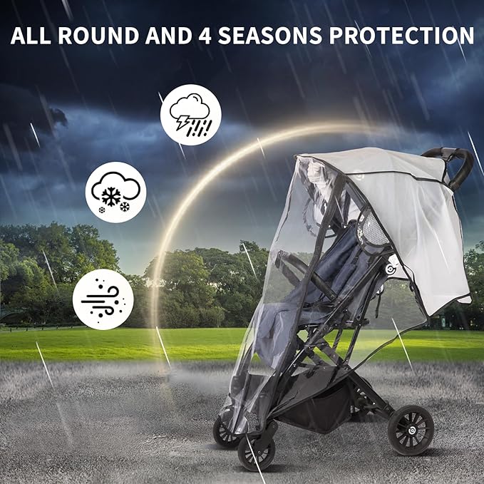 Universal Stroller Rain Cover, Clear Breathable Weather Shield with Waterproof Zipper, 4 Seasons Protection (XL)-BubblyBeeBaby