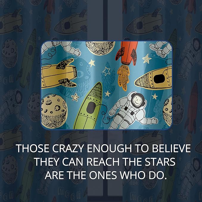 Kids Astronaut and Rocket Blackout Curtains - 100% Blackout, Thermal Insulated, Noise Reducing, Bring The Cosmos Closer to Your Kid’s Room, 2 Panels (Moonbound Adventure, W52×L63)-BubblyBeeBaby