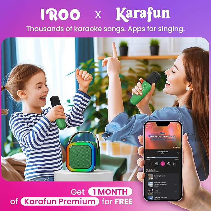 IROO Mini Karaoke Machine for Kids, 2025 TOP Toys Birthday Gifts Ideas for Girls Ages 4, 5, 6, 7, 8, 9, 10, 12+ Years Old, Portable MP3 Player with 2 Wireless Mics for Party-BubblyBeeBaby