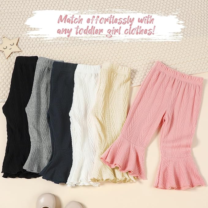 2 Pack Toddler Baby Girl Pants Flare Leggings Ribbed Knit Newborn Bell Bottoms Solid Ruffle Infant Pants for Girls-BubblyBeeBaby