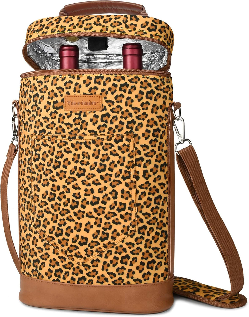 Tirrinia 2 Bottle Wine Gift Tote Carrier - Leakproof & Insulated Padded Versatile Wine Cooler Bag for Travel, BYOB Restaurant, Wine Tasting, Party, Dinner,Gift for Wine Lovers, Cheetah