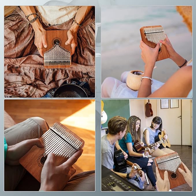 Kalimba Thumb Piano,YUNDIE Portable 21 Keys Mbira Finger Piano with Tune Hammer and Study Instruction,Musical Instruments Gift for Kid Adult Beginners Professional(Brown)-BubblyBeeBaby