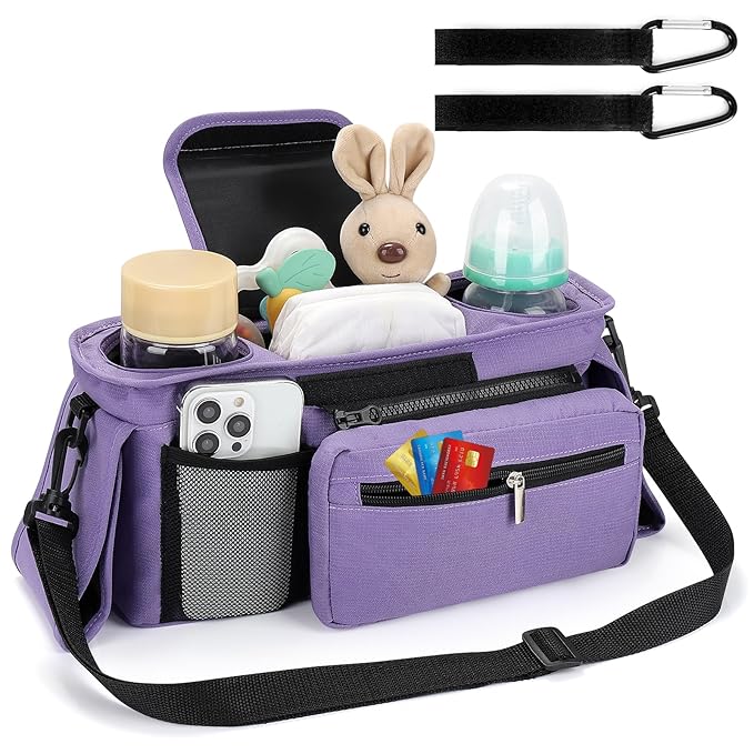 Accmor Universal Stroller Organizer with Insulated Cup Holder Detachable Phone Bag and Shoulder Strap,Stroller Bag Caddy Organizer Fits for Uppababy, Baby Jogger, Britax Strollers-BubblyBeeBaby