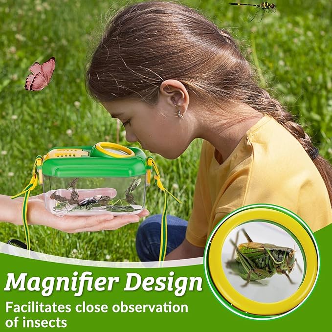 2 Set Bug Catcher for Kids- Educational Bug Catching Kit Including Butterfly Net, Insect Clip, Tweezer, Outdoor Toys for Kids Ages 3-10 (Green)-BubblyBeeBaby