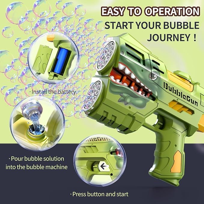 Jasny 2 Pack Bubble Guns for Kids, LED Light Up Rechargeable Bubbles Machine Blower with 2 Bottles Refill Solution for Toddlers 4-8, Wedding Birthday Gift-BubblyBeeBaby