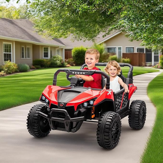 24V 2 Seater Ride On Car Truck, Power Wheels Kids UTV w/Parent Remote Control, 3.1 MPH Max Speed, Music Player, LED Lights & Storage, Electric Vehicle Ride On Toy for Kids Toddler Ages 3-8, Red-BubblyBeeBaby