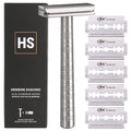 Henson Shaving Razor - Aluminum Double Edge Safety Razor with 5 Spare Blades - 30° Angled Precision With Superior Blade Rigidity- Reusable Single Blade Razors For Men and Women - Mild Aggression
