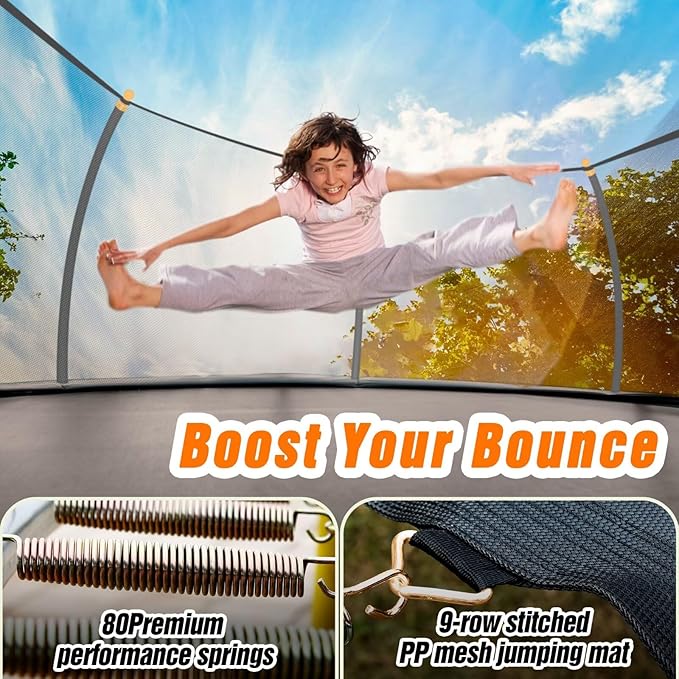 14FT Pumpkin Trampoline with Basketball Hoop, Balance Bar and Enclosure Net, Outdoor Trampoline for Kids and Adults, Capacity 880 lbs-BubblyBeeBaby
