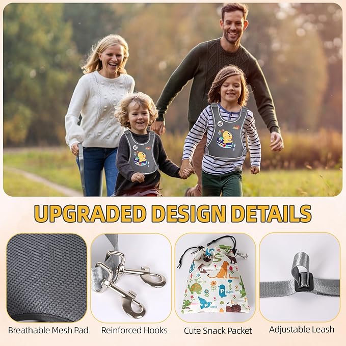 2025 New Safety Harness for Autism and Special Needs Child (3-6 yrs), Anti-Elopement Vest Harness with Light Reflector and Grab Handle for Active, Autistic ADHD Kids,Adjustable Tether Leash with Pouch-BubblyBeeBaby