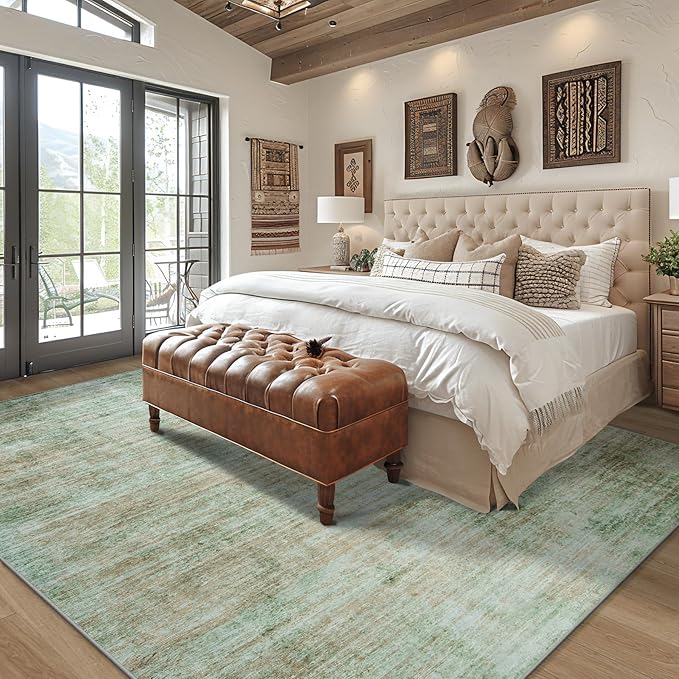 10x14 Area Rugs for Living Room: Soft Abstract Large Area Rug Non-Shedding Anti-Skid Stain Resistant Indoor Floor Modern Washable Rugs for Bedroom Dining Room Nursery Farmhouse Home Office-Green-BubblyBeeBaby