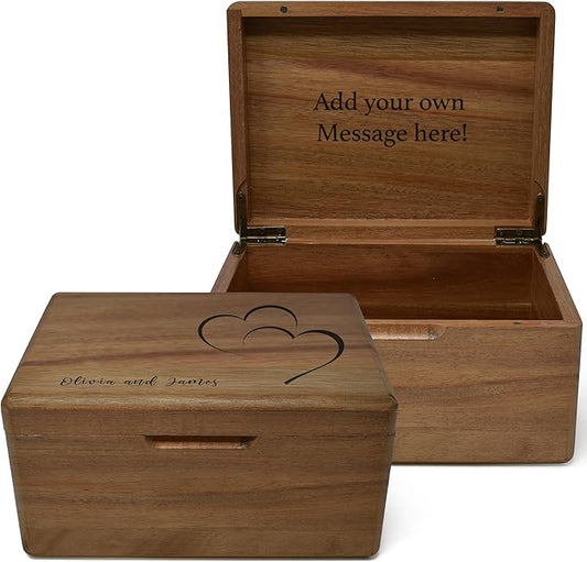 Keepsake Box for Wedding Anniversary - Customized Keepsake Box Engraved Connected Hearts with Names, 5 Years Anniversary, Acacia Wood Decorative Custom Memory Boxes, Surprise Love Message, 8x6x4 in-BubblyBeeBaby