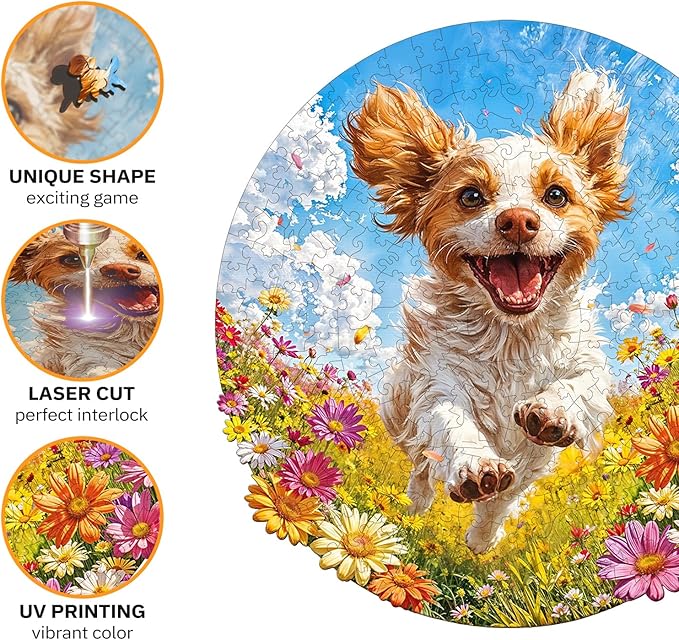 Jigfoxy Wooden Puzzles for Adults, Running Puppy Wood Puzzles Adult, Unique Animal Shape Wooden Jigsaw Puzzles for Adults, Birthday Gifts for Puzzle Lovers, Family, Friend (S-8 * 8.3in-108pcs)-BubblyBeeBaby